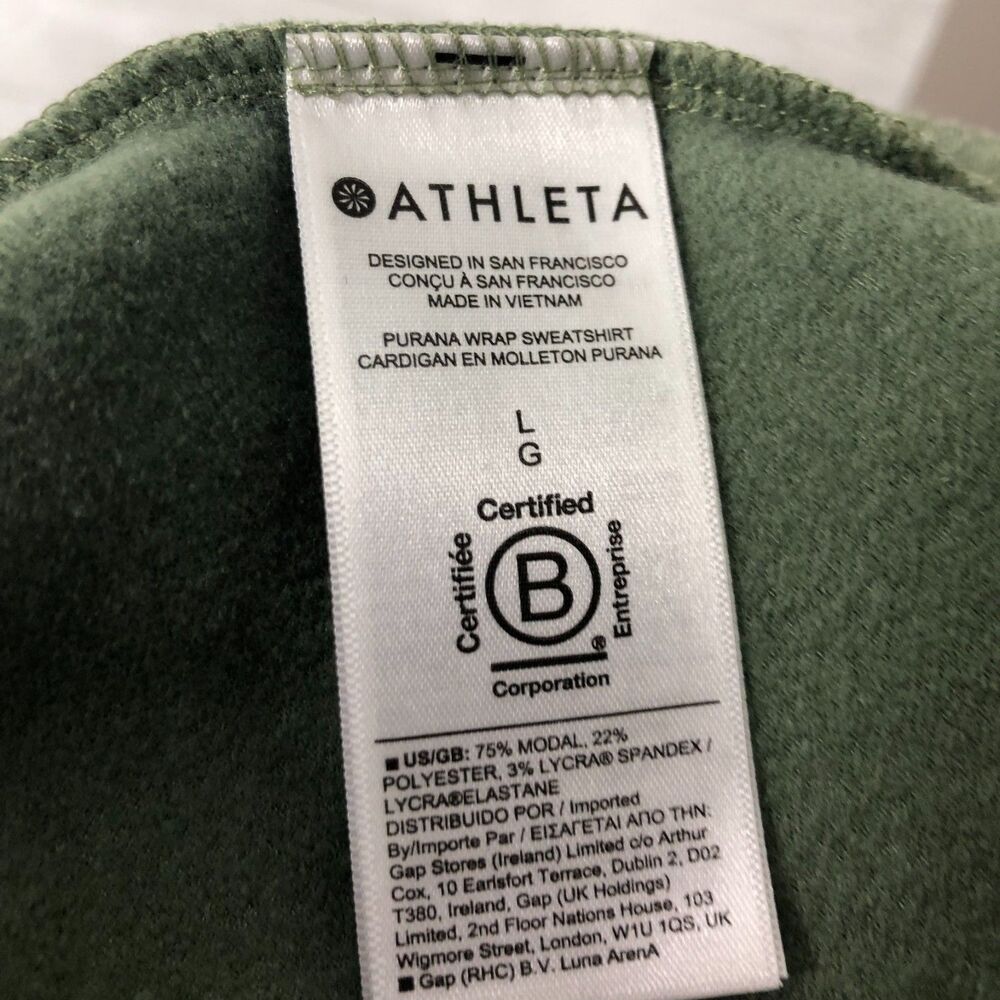 Athleta Women's Large Purana Wrap Sweatshirt Eucalyptus Olive Hooded Long Sleeve - Picture 8 of 8